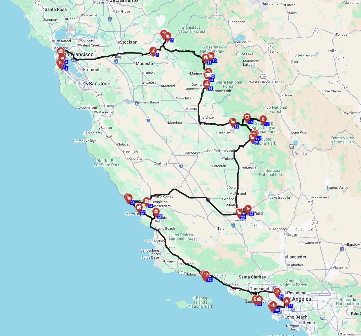 West Coast RV trip itinerary from San Francisco to Los Angeles  camper epic route